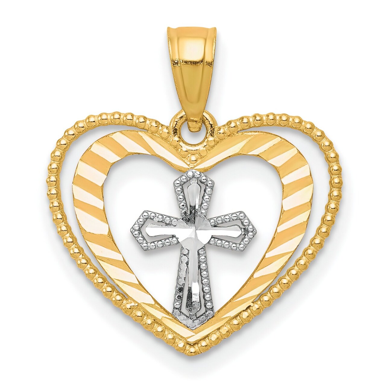 10K Gold & Rhodium Plated Heart Cross Charm Pendant Jewelry 20 x 15mm